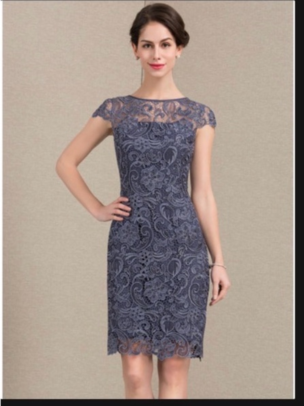 JJs House Navy Lace Cap Sleeve Midi Dress